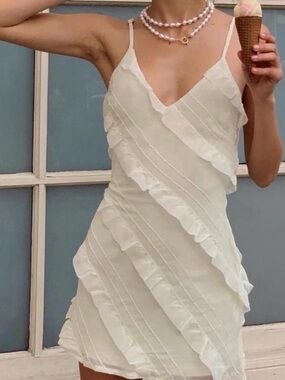 Princess Polly Pale Yellow Slip Ruffle Dress with Delicate Diagonal Detail